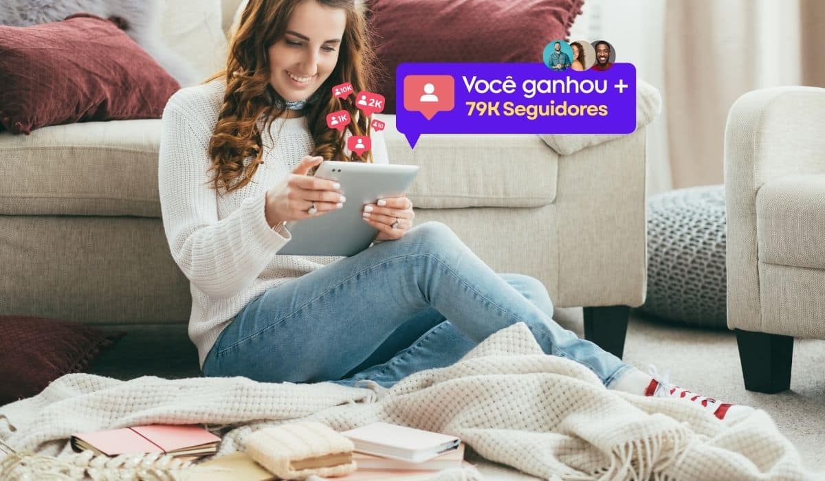 Mulher recebendo milhares de seguidores no Instagram