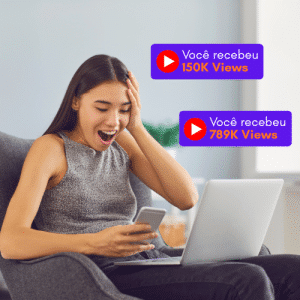 Mulher Feliz por receber milhares de visualizações reeles